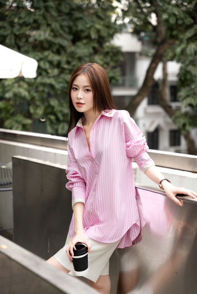 Basic Striped Shirt - Hồng