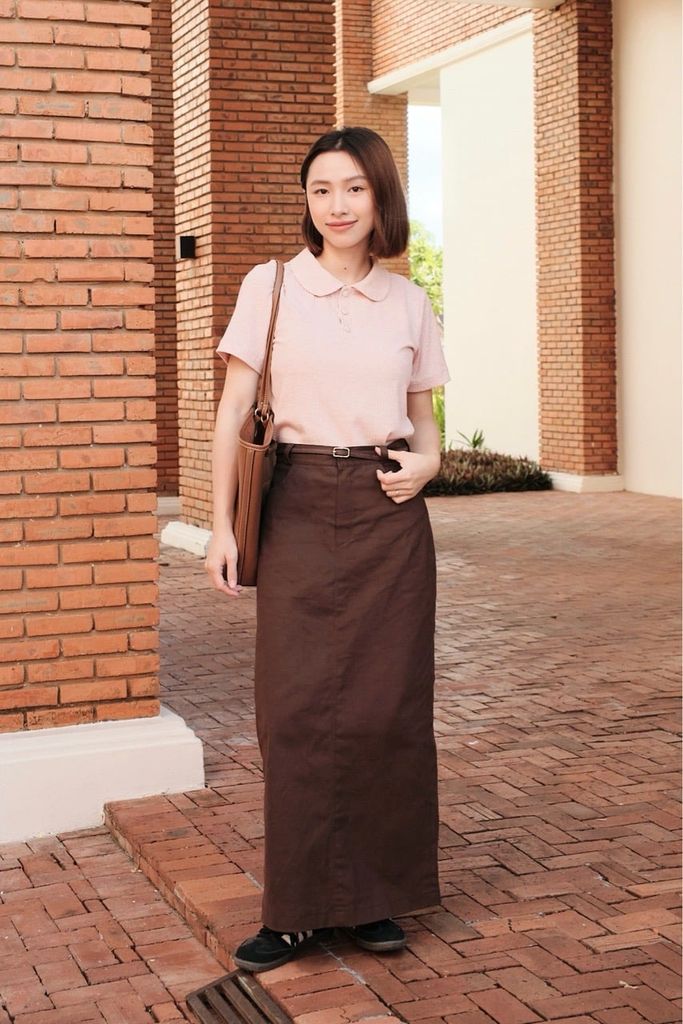 Slit Khaki Skirt - Brown