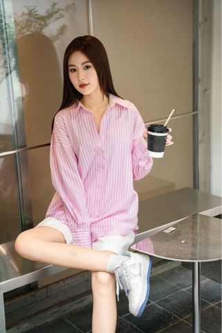  Basic Striped Shirt - Hồng 