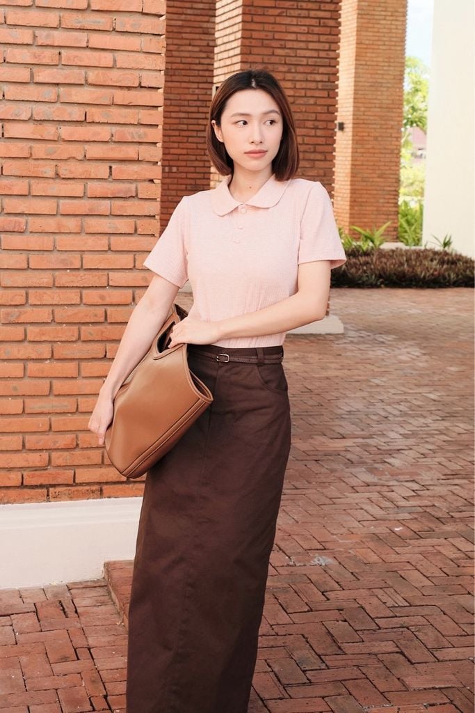 Slit Khaki Skirt - Brown