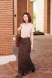  Slit Khaki Skirt - Brown 