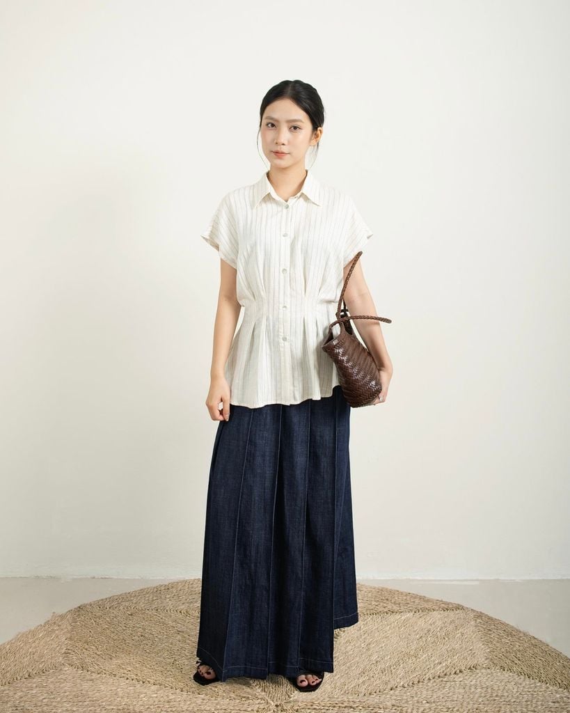 Pleated Denim Skirt - Xanh