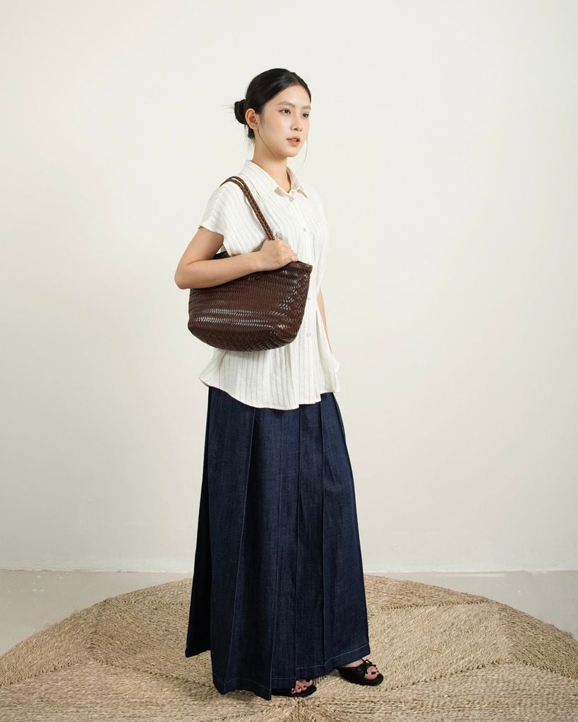 Pleated Denim Skirt - Xanh
