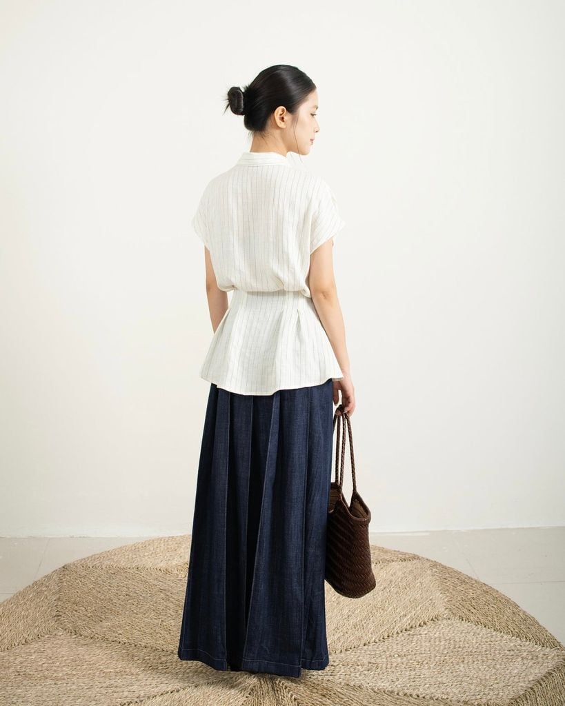 Pleated Denim Skirt - Xanh