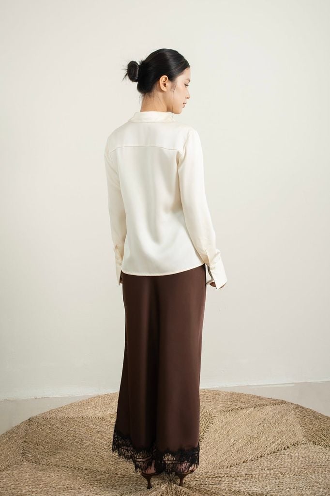Lace Silk Skirt - Nâu