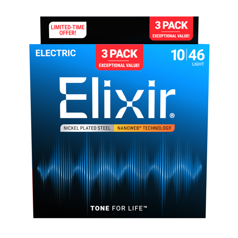  ELIXIR 3313216567 DÂY ĐÀN ĐIỆN PACK 3 NANOWEB 10-46 
