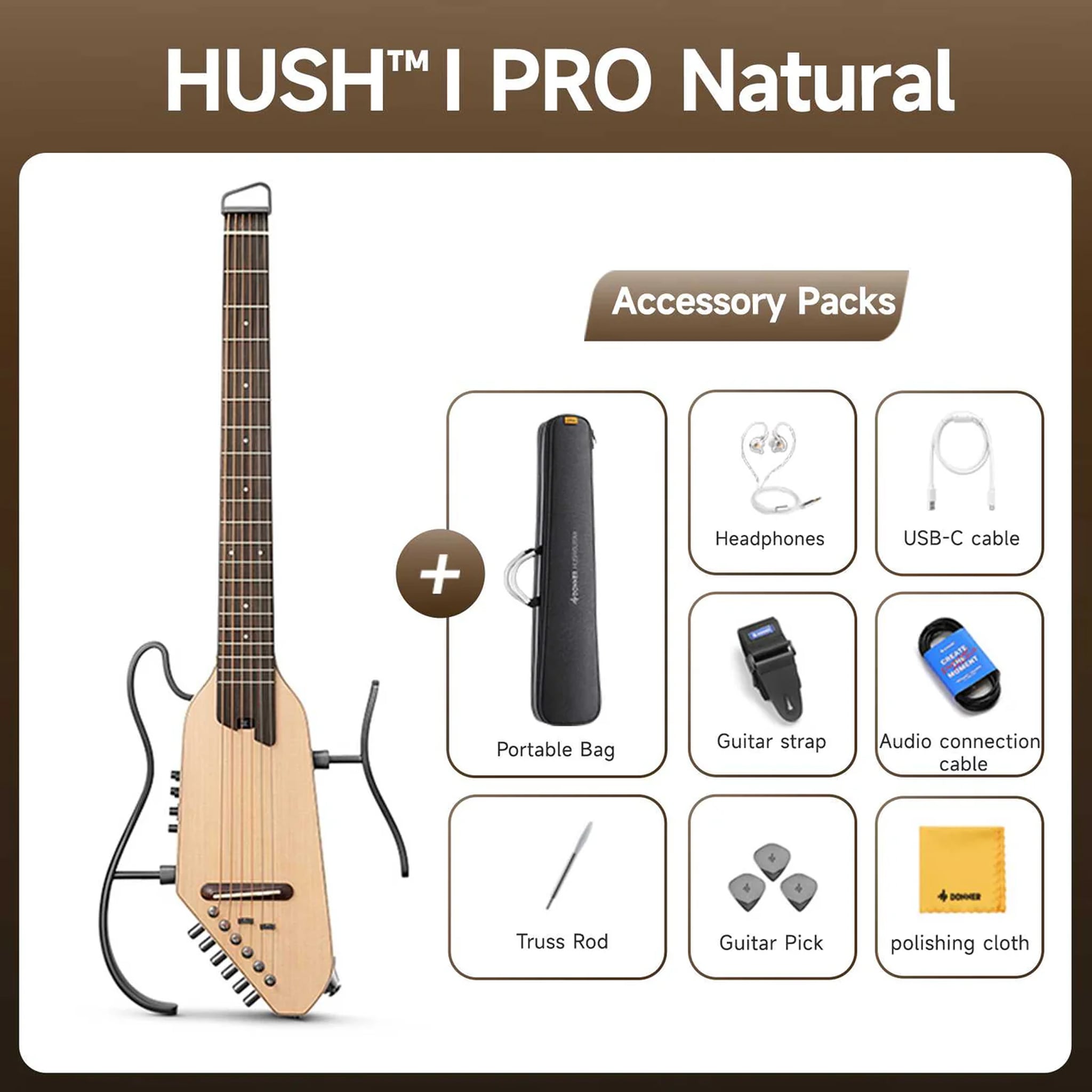  Đàn guitar Donner Hush I Pro Natural Spruce