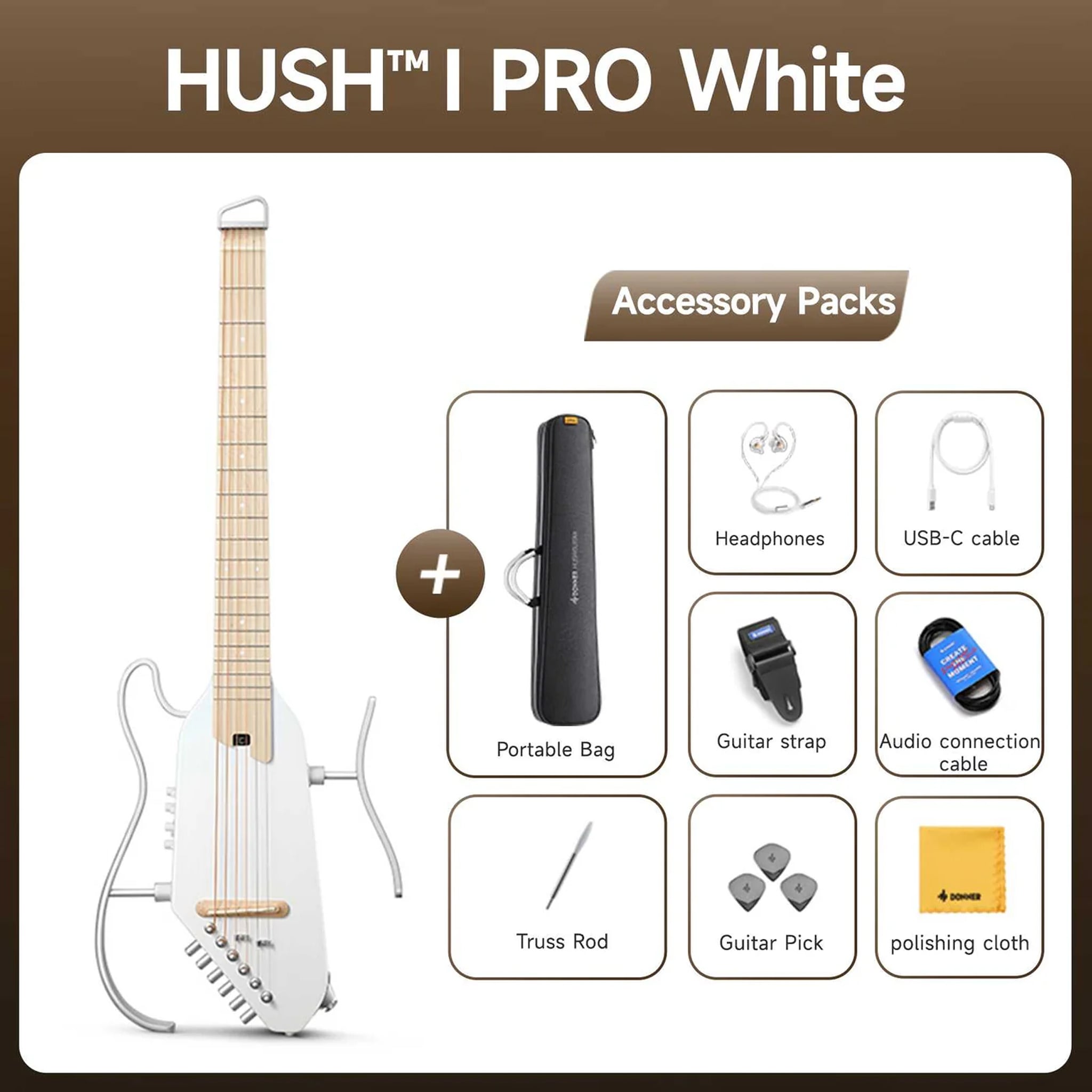  Đàn guitar Donner Hush I Pro màu trắng
