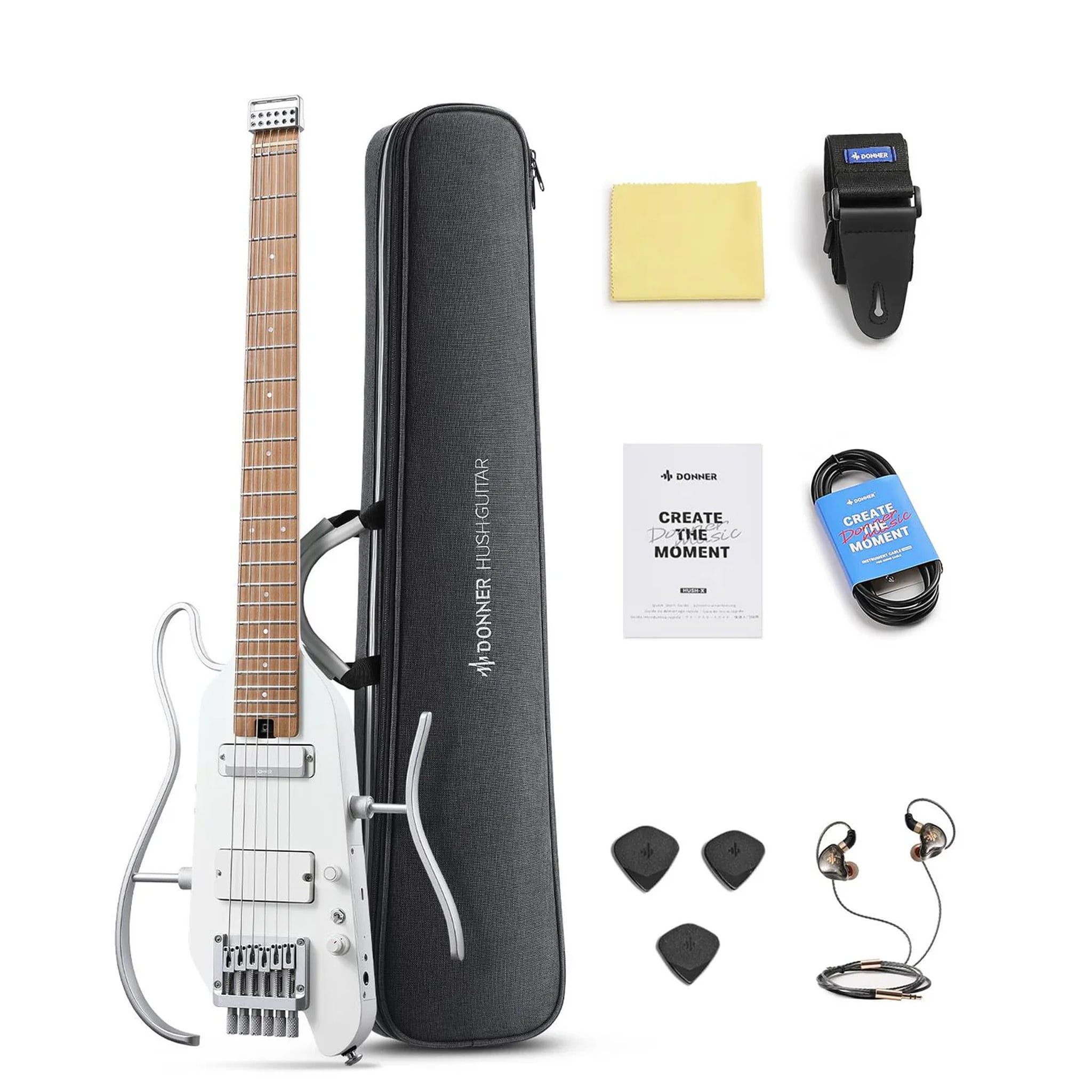 Đàn guitar điện Donner Hush X Pro trắng chính hãng Việt Thương
