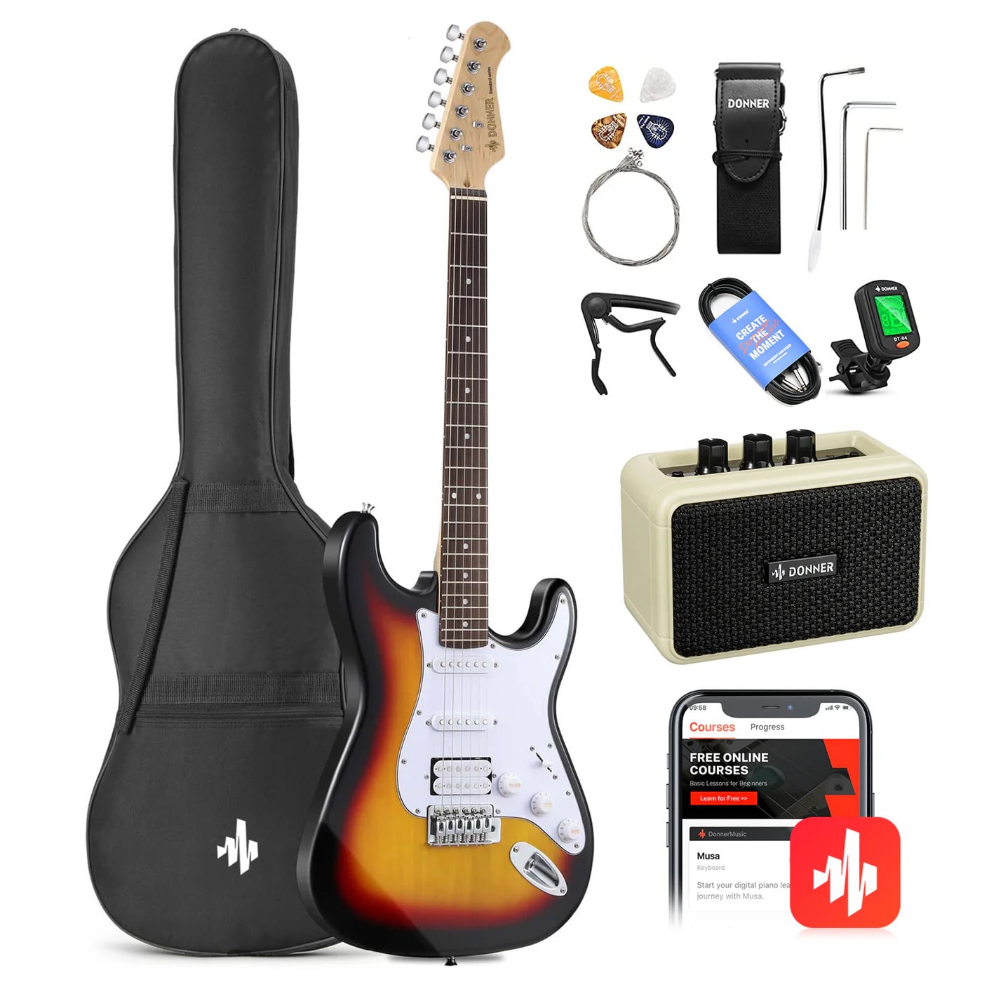  Đàn Guitar Điện Donner DST-100 Kèm Âm Ly & Phụ Kiện