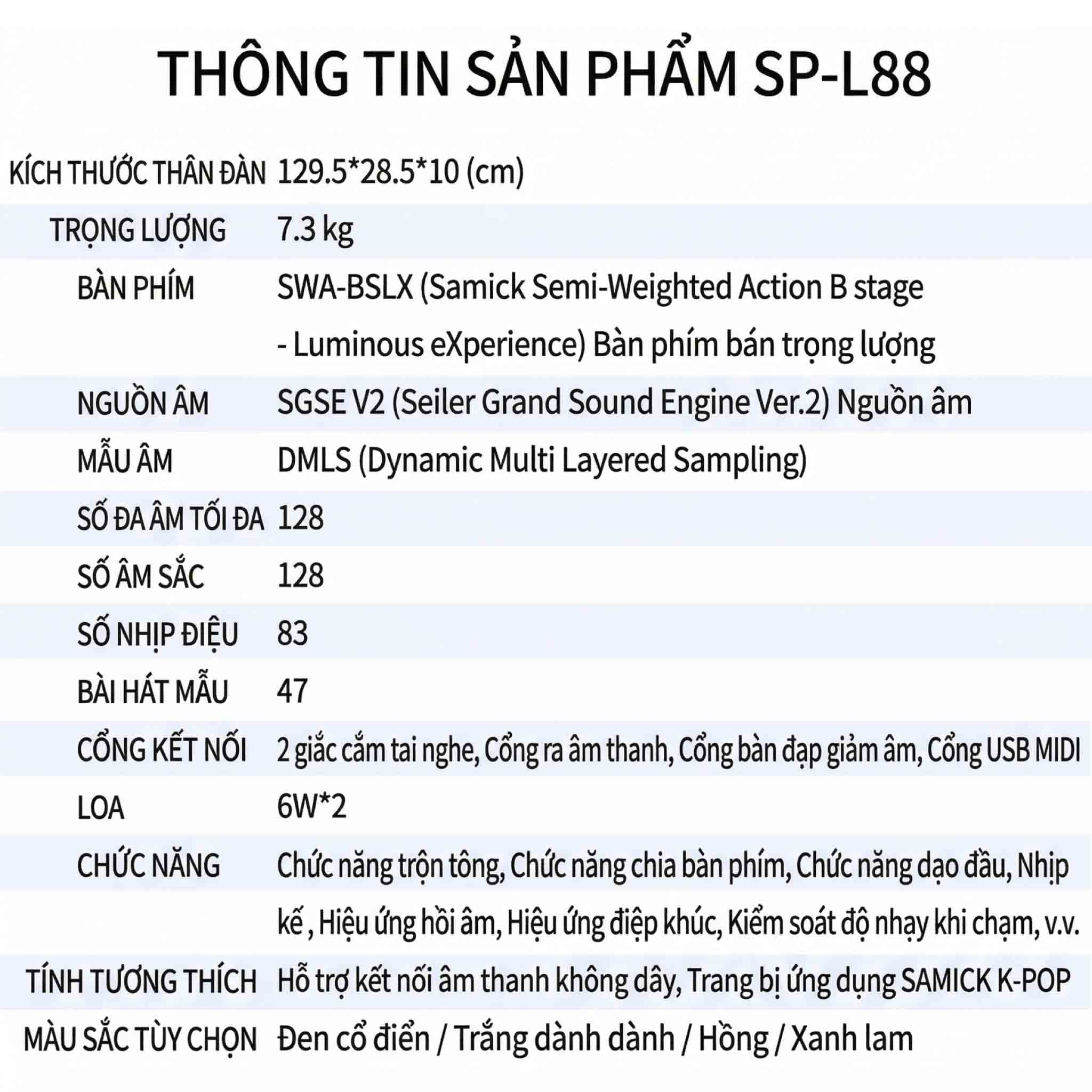  Đàn piano điện Samick SP-L88 di động, gọn nhẹ