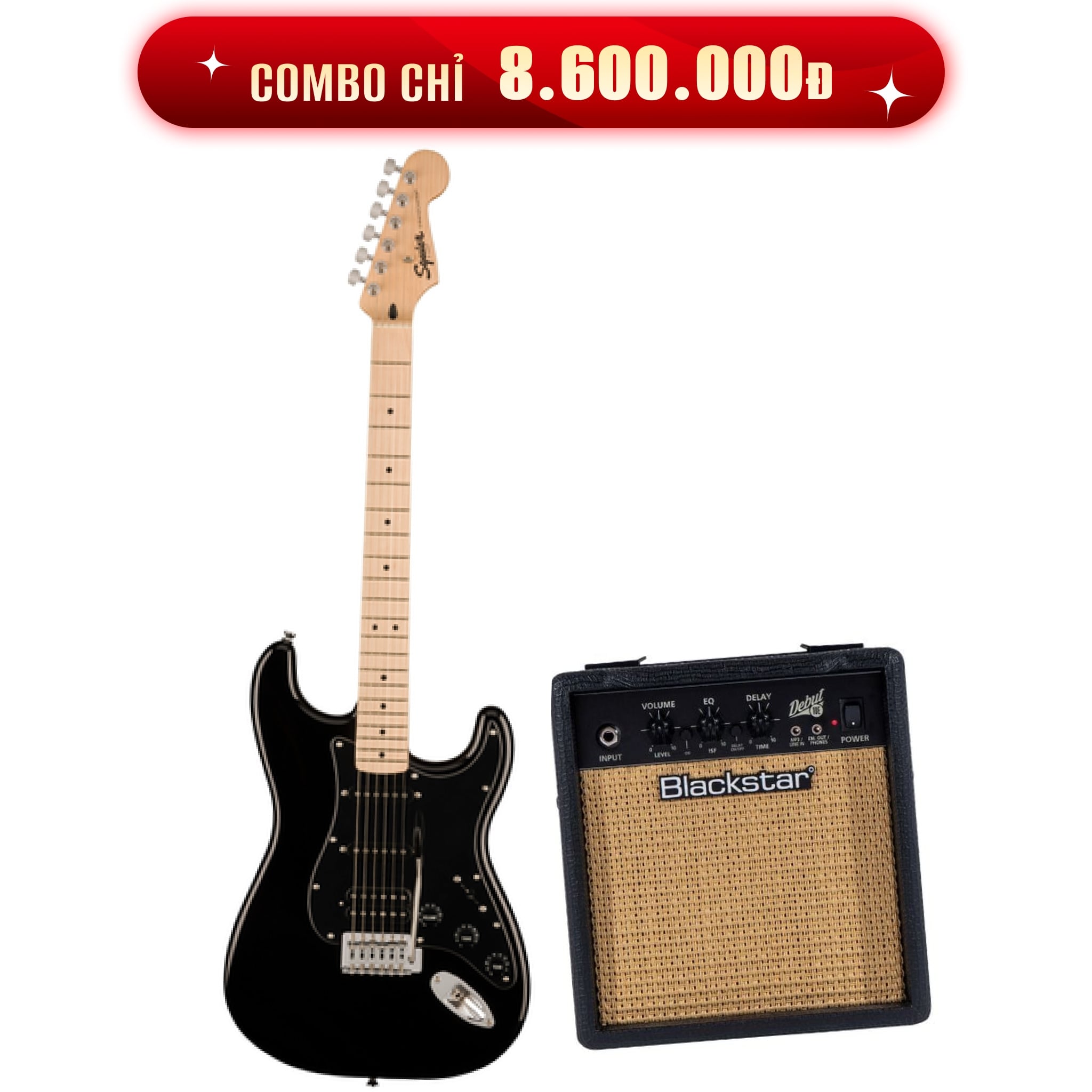  SQUIER SONIC STRAT HSS MAPLE BLACK Đàn Guitar Điện