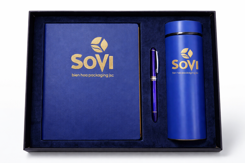 Bộ giftset sổ da bút ký in logo