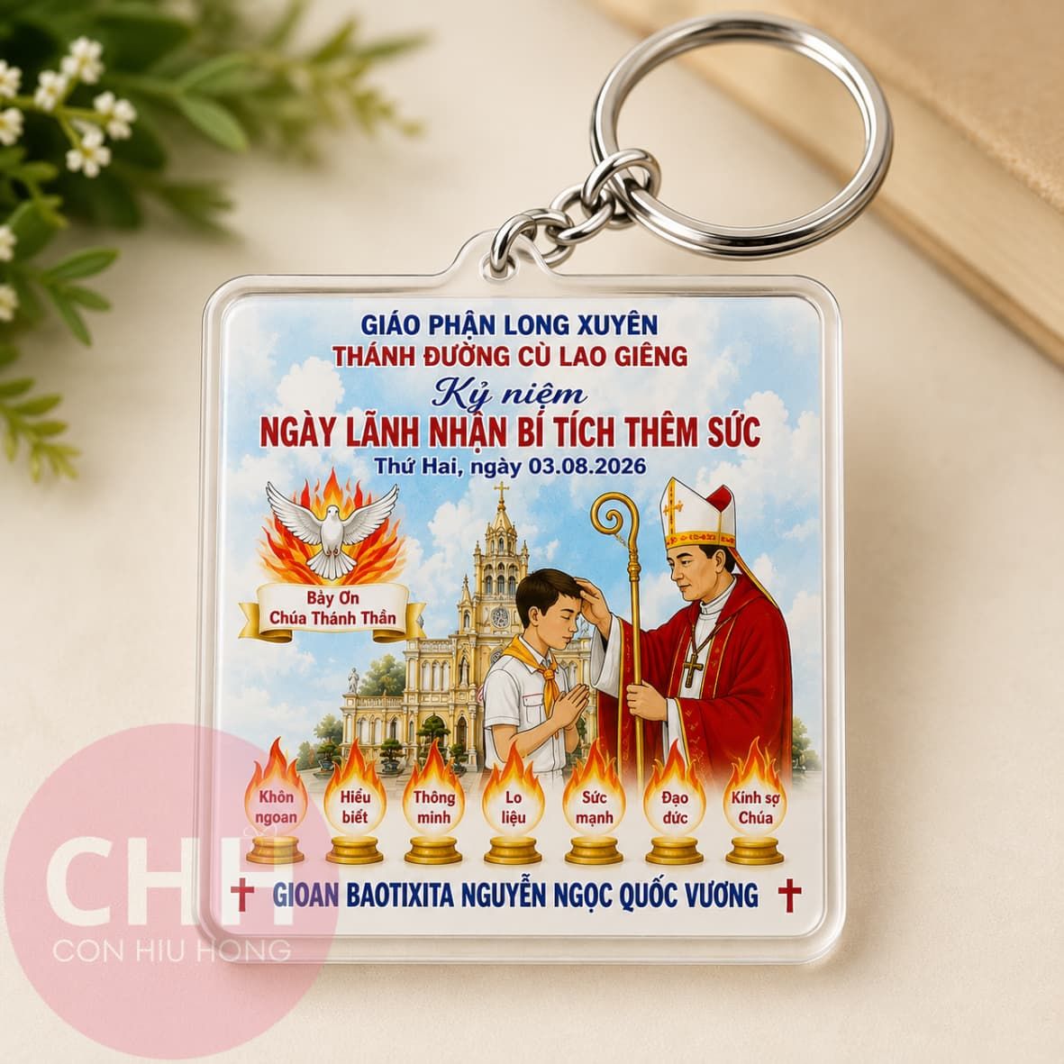 Bình giữ nhiệt in UV quà tặng Công giáo - Con Hiu Hồng Gift