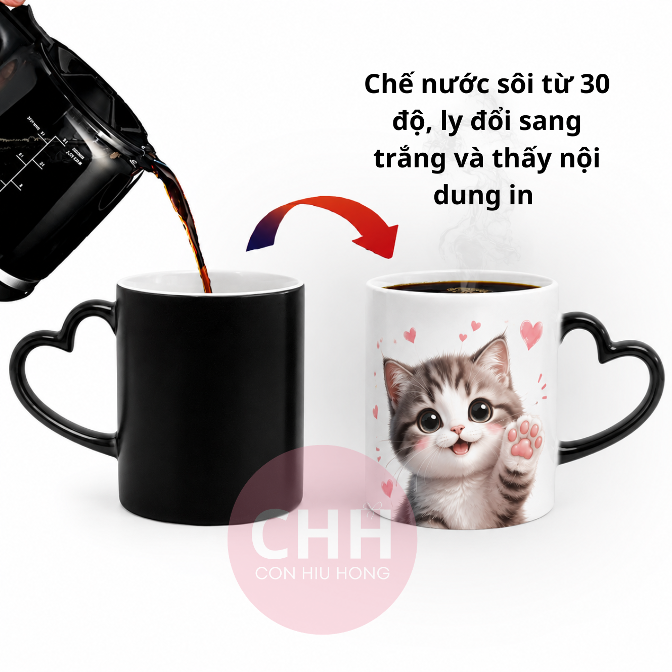  Ly Sứ Huyền Ảo Quai Tim Đổi Màu Theo Nhiệt Độ In Hình Theo Yêu Cầu - Con Hiu Hồng Gift 