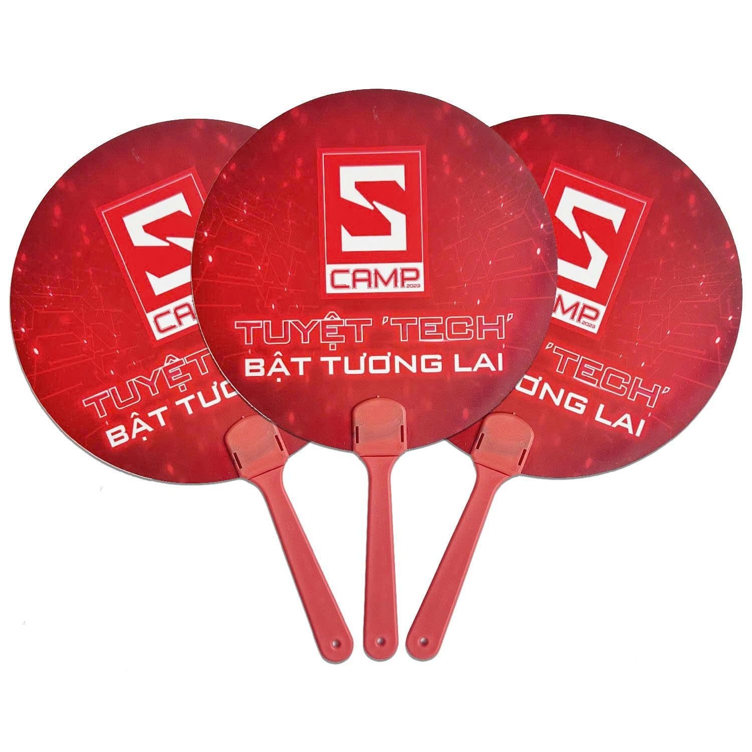  Quạt nhựa nan hoa in logo sự kiện – Mẫu Camp Tech 