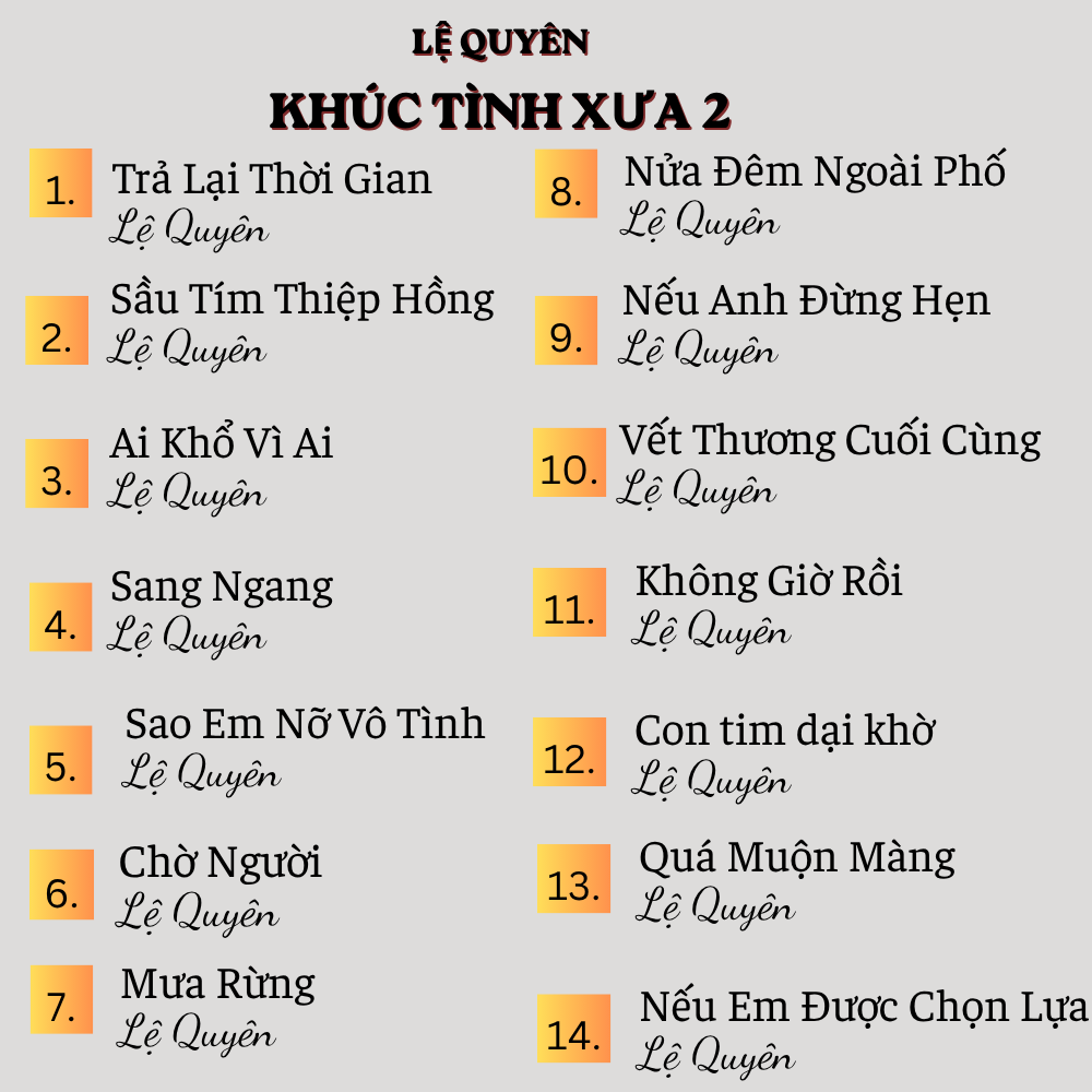  Đĩa CD Lệ Quyên - Khúc Tình Xưa 2 Trả Lại Thời Gian 