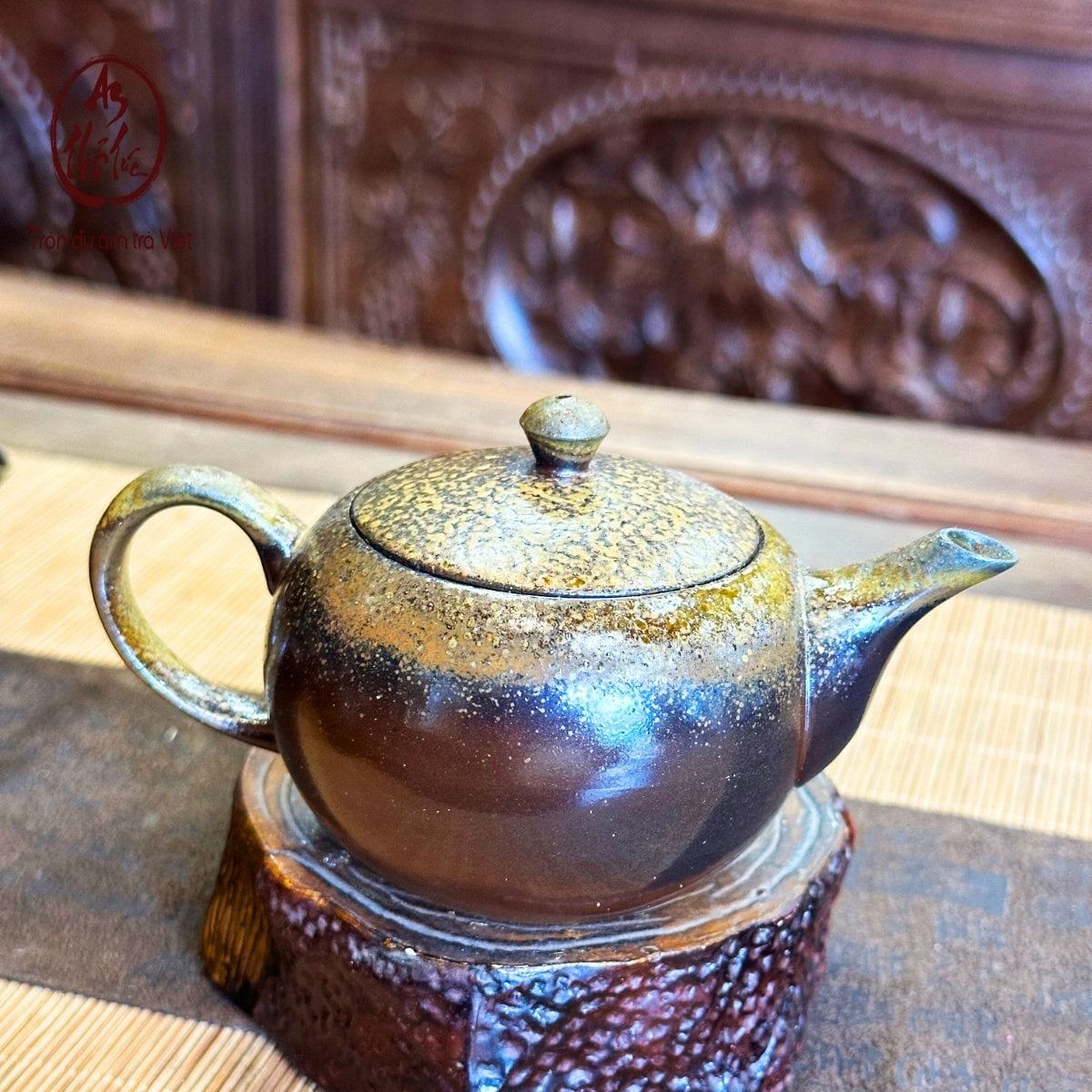 Ấm trà Trăng Tròn to nung củi, men hỏa biến