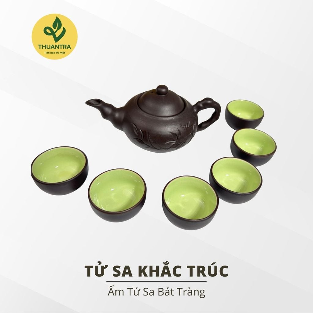  Ấm Tử Sa Khắc Trúc – Bộ Ấm Chén Bát Tràng Cao Cấp 