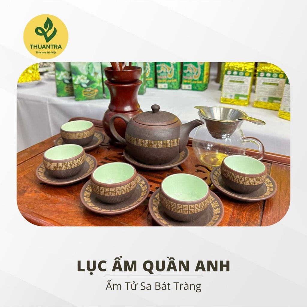  Lục Ẩm Quần Anh – Bộ Ấm Chén Bát Tràng 1 Ấm 5 Chén 6 Đĩa 