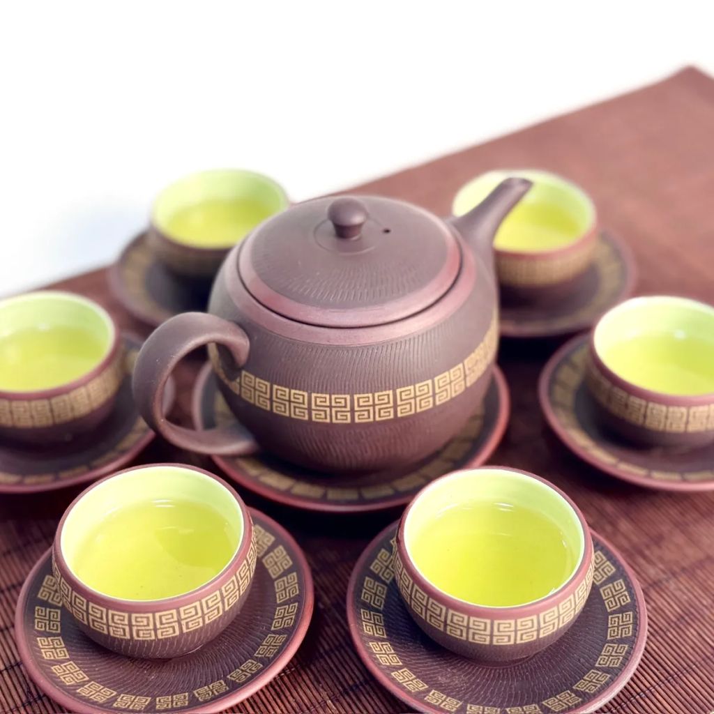  Lục Ẩm Quần Anh – Bộ Ấm Chén Bát Tràng 1 Ấm 5 Chén 6 Đĩa 