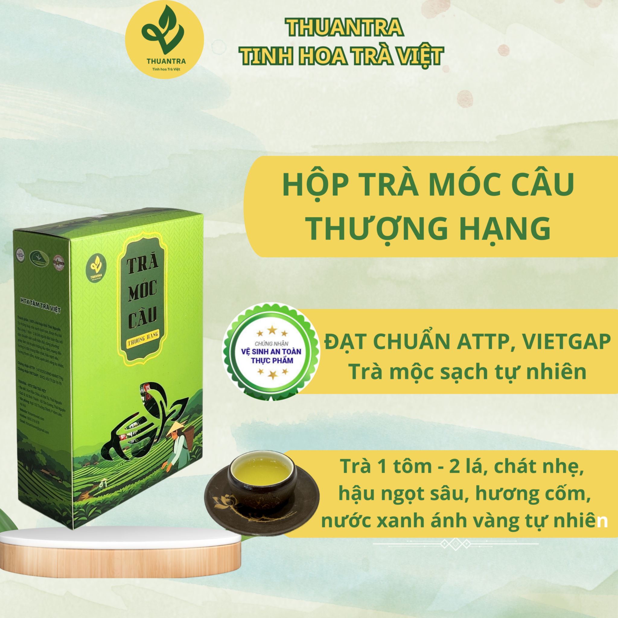  Hộp Trà Móc Câu Thượng Hạng 200G - Travina - Trà Thái Nguyên Cao Cấp Đạt Tiêu Chuẩn VietGap, ISO 