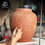 Hũ đựng trà khắc tay thủ công – bài men cổ Bát Tràng 