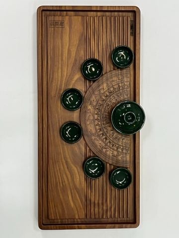  Khay Trà Hình Trống Đồng – Gỗ Cẩm Vàng Nguyên Tấm Hình Chữ Nhật 