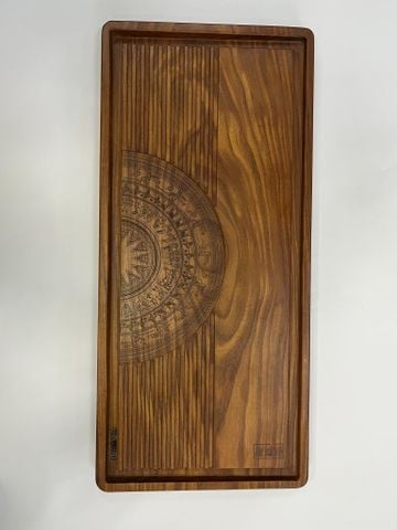  Khay Trà Hình Trống Đồng – Gỗ Cẩm Vàng Nguyên Tấm Hình Chữ Nhật 