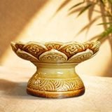  Mâm bồng gốm Bát Tràng – đĩa đựng hoa quả chân cao khắc nổi, An Thổ Túc 