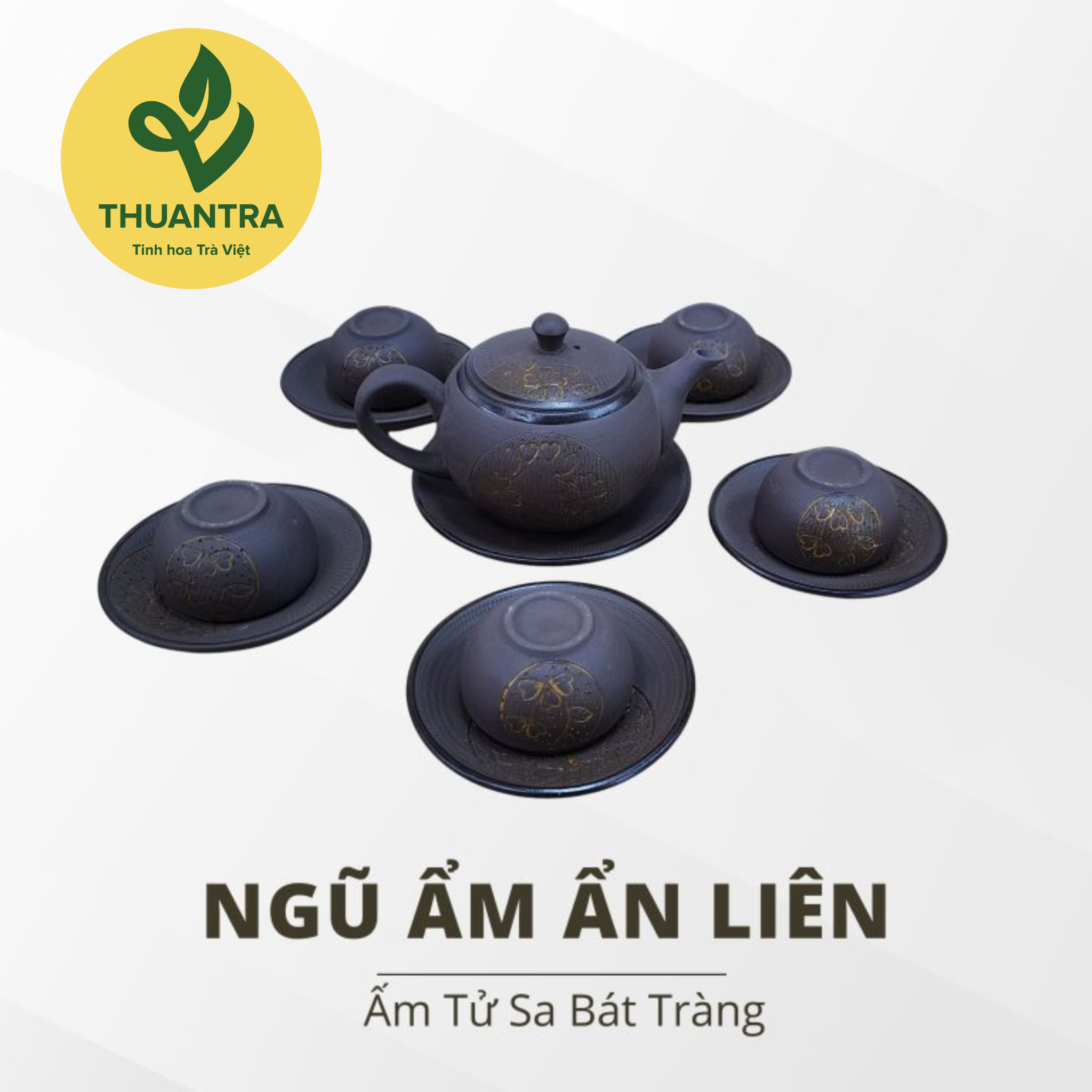  Ngũ Ẩm Ẩn Liên - Bộ ấm Bát Tràng Cao Cấp Của Thuận Trà Thái Nguyên 