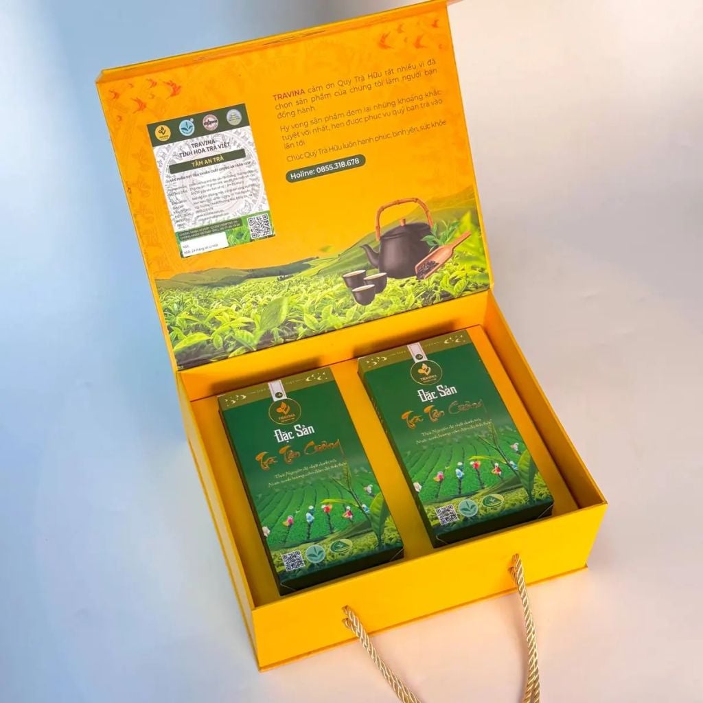  Set Quà Tâm An Trà – 2 Hộp Trà Xanh Đặc Sản Thái Nguyên 400g Kèm Túi Xách 