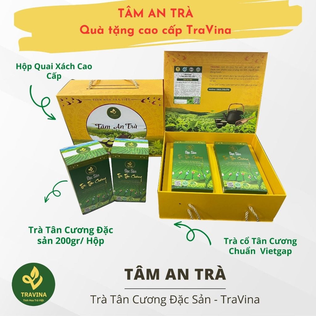  Set Quà Tâm An Trà – 2 Hộp Trà Xanh Đặc Sản Thái Nguyên 400g Kèm Túi Xách 