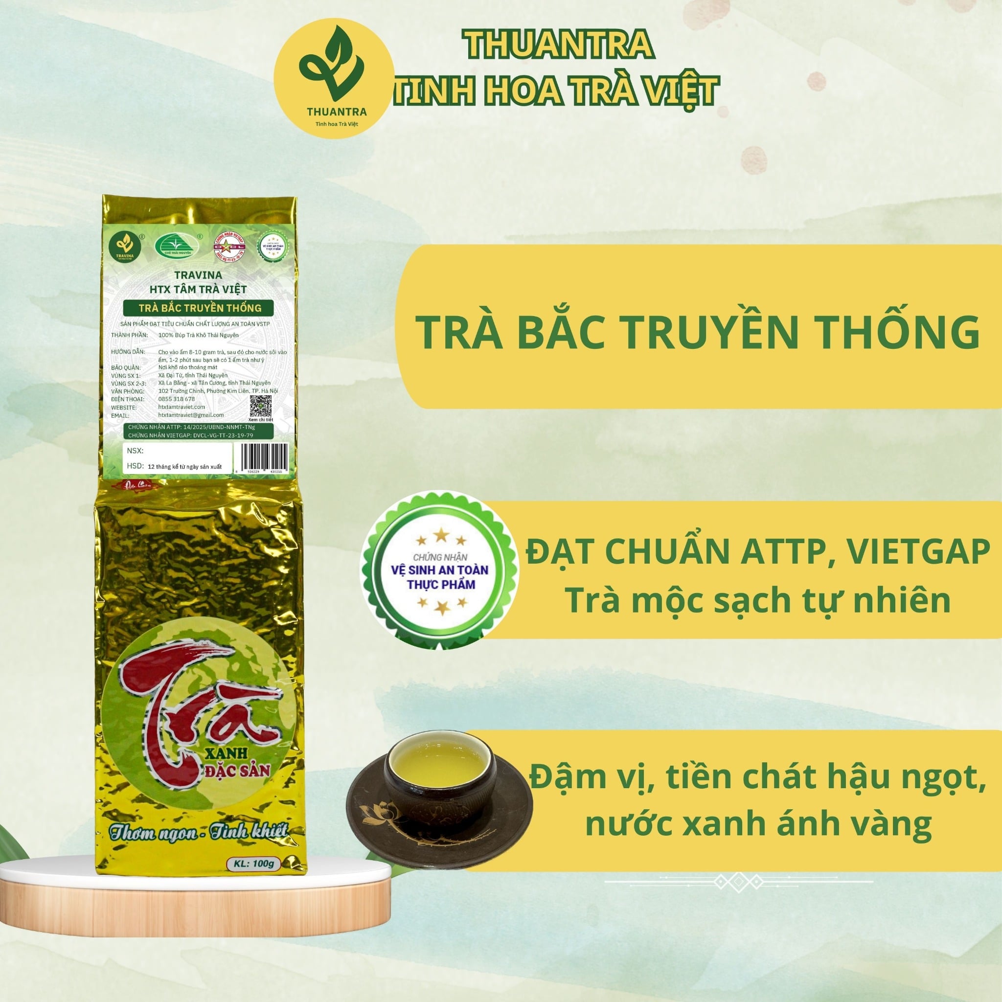 Nước trà Bắc màu xanh vàng sóng sánh