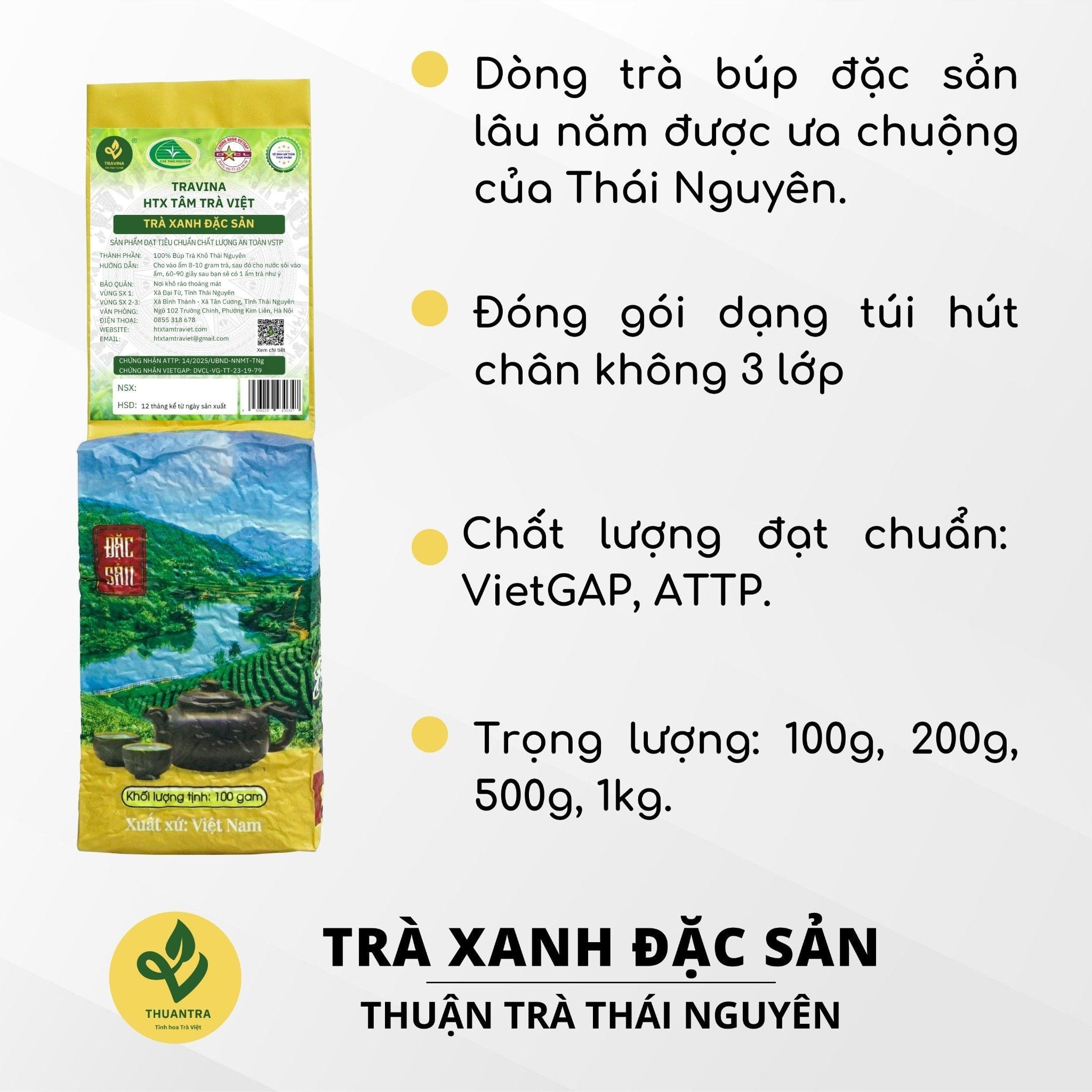  Trà Xanh Đặc Sản- Travina - Trà Thái Nguyên Cao Cấp Đạt Tiêu Chuẩn VietGap, ISO 