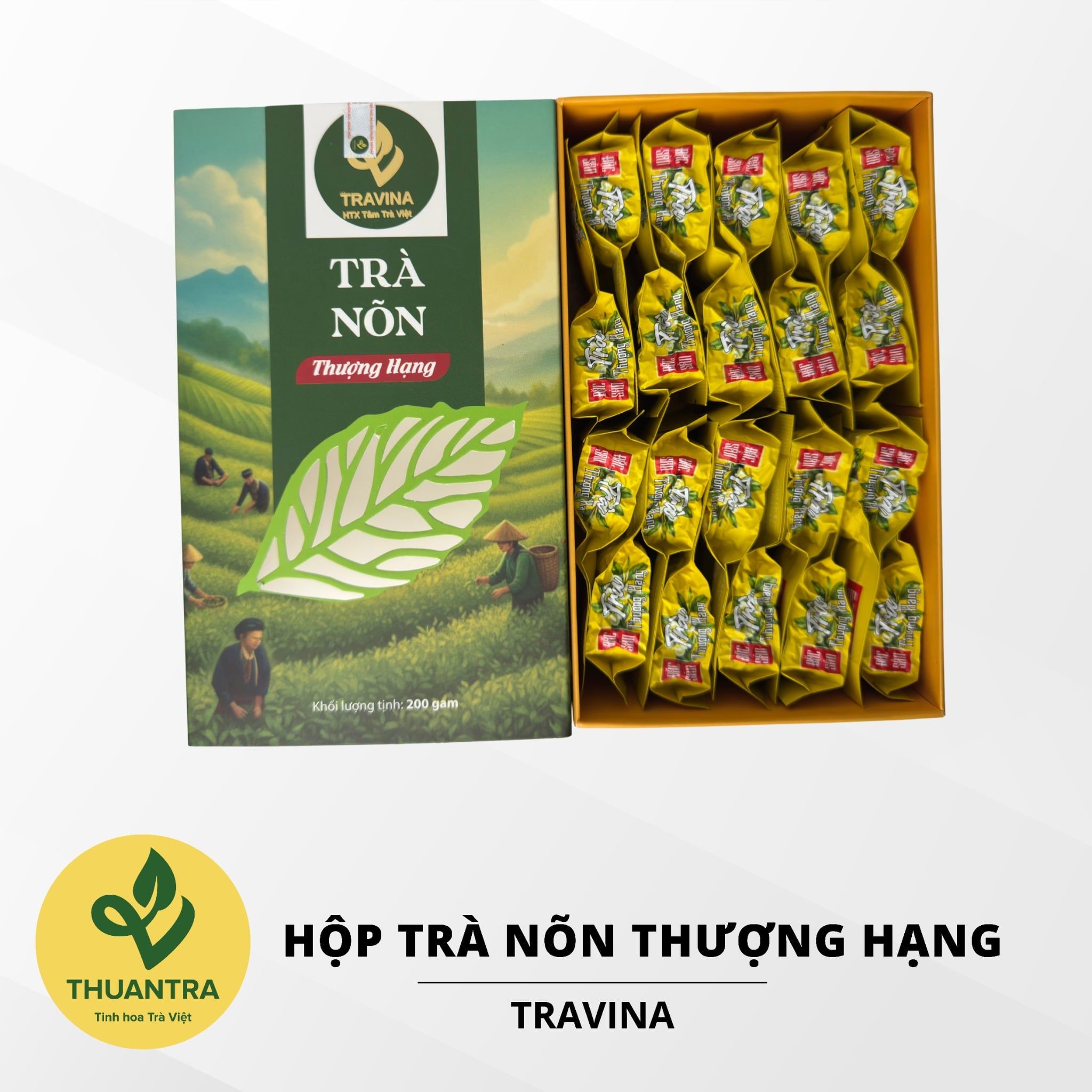  Hộp Trà Nõn Thượng Hạng 200g - Travina - Trà Thái Nguyên Cao Cấp Đạt Tiêu Chuẩn VietGap, ISO 