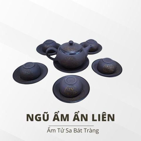  Ngũ Ẩm Ẩn Liên - Bộ ấm Bát Tràng Cao Cấp Của Thuận Trà Thái Nguyên 