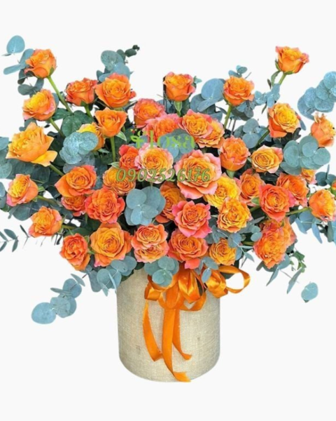 Hoa tặng người yêu đẹp nhất, bó hoa tặng bạn gái lãng mạn ý nghĩa: Hộp Hoa Sắc Cam Thịnh Vượng - HH66