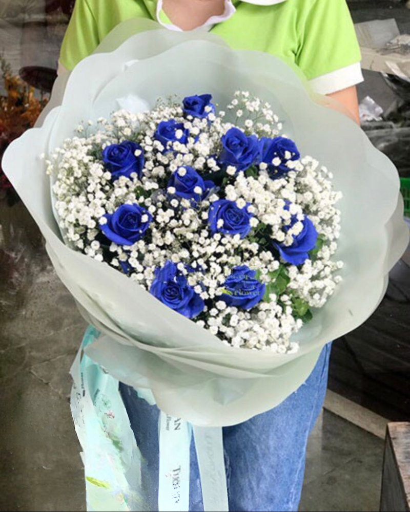  My Sky - HBT37 - Hoa 20/10 - Bó Hoa Hồng Xanh và Hoa Baby 