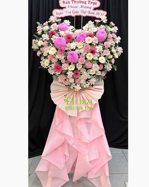 Hoa Chúc Mừng - Mẫu Lẵng Hoa, Kệ Hoa, Bó Hoa Đẹp Nhất: Kệ Hoa Trái Tim Hồng - HCM93