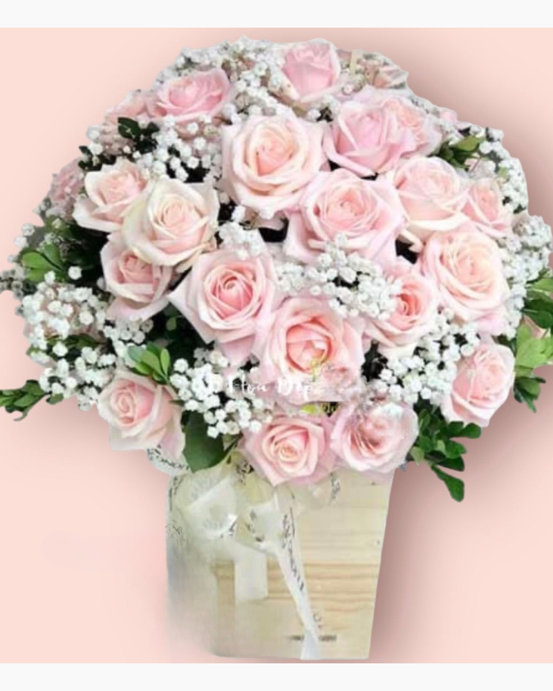  Hồng Thương - HCH53 - Hoa Hồng 20/10 - Hộp Hoa Hồng Pastel và Hoa Baby 