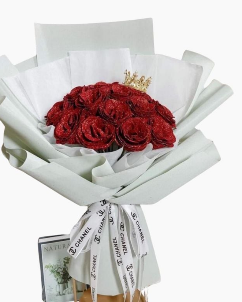  Glitter Roses - HST27 - Bó Hoa Hồng Sáp Đỏ Kim Tuyến 15 Bông 