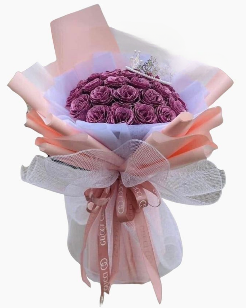  Purple Rose - HST26 - Bó Hoa Hồng Tím Kim Tuyến 25 Bông 