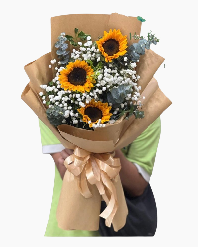  Bó Hoa Hướng Dương Mix Baby Lá Bạc - HBD251 