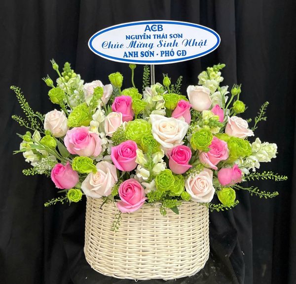 Giỏ Hoa Khai Trương để bàn đẹp: Giỏ Hoa Xanh Mát - HG95