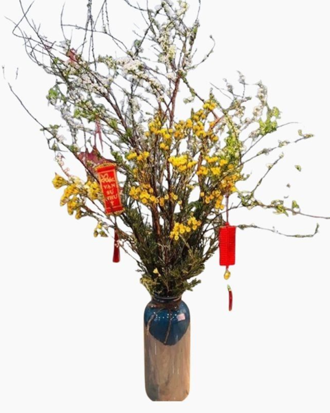 Mẫu Hoa Thanh Liễu đẹp giá rẻ: Bình Hoa Tuyết Mai Mix Thanh Liễu - HCB56 - Hoa Chưng Tết Nguyên Đán