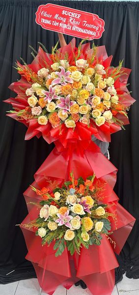 Hoa Chúc Mừng - Mẫu Lẵng Hoa, Kệ Hoa, Bó Hoa Đẹp Nhất: Kệ Hoa Đỏ Phát - HCM117