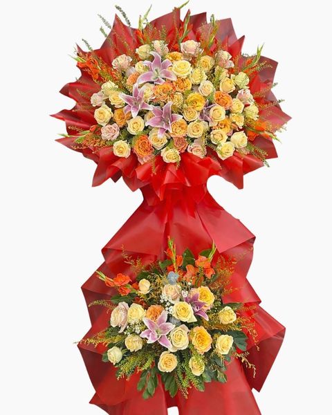 Hoa Chúc Mừng - Mẫu Lẵng Hoa, Kệ Hoa, Bó Hoa Đẹp Nhất: Kệ Hoa Đỏ Phát - HCM117
