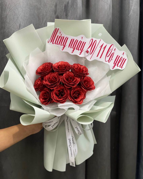 Hoa Hồng: Bó Hoa Hồng Sáp Kim Tuyến Đỏ - HST46