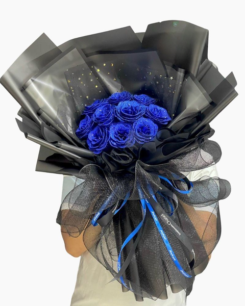 Mẫu Hoa Tươi Màu Xanh: Bó Hoa Hồng Sáp Kim Tuyến Xanh - HST45 - hoa tặng Mẹ